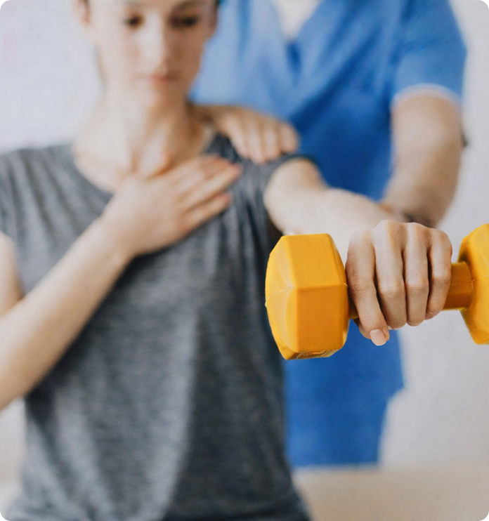 Care provider helping patient